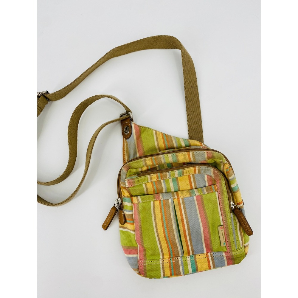 Fossil Y2Crossbody Bag Women Small Multicolor Striped Canvas‎ Adjustable Strap